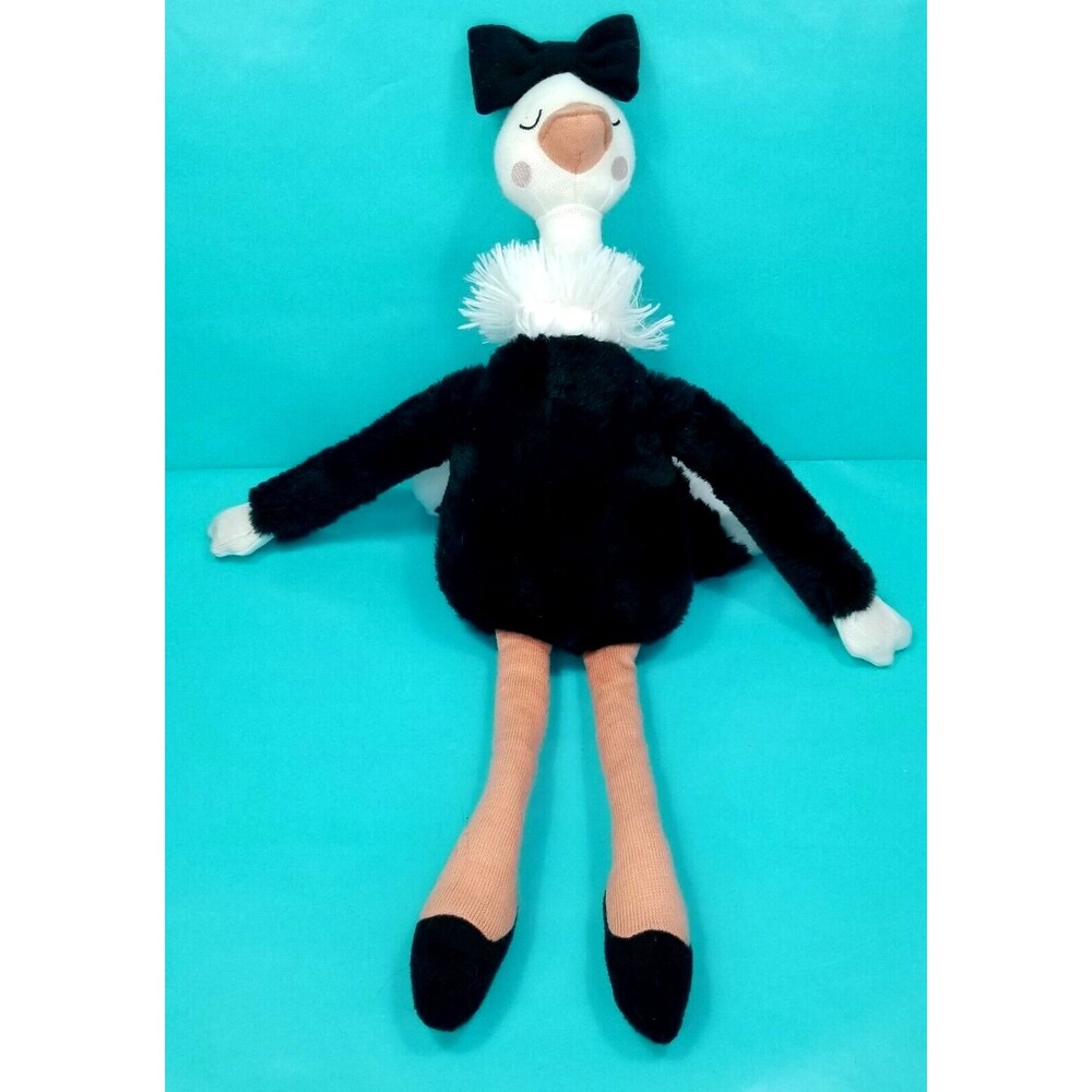 Ostrich Ballerina Plush Stuffed Animal Bird White Black Large 20" Long Pillow